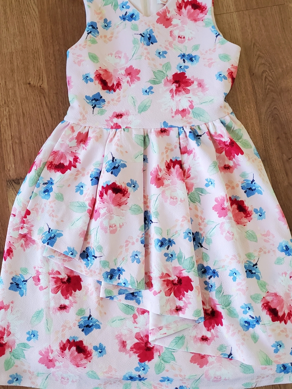 Wonder Nation Pink & Blue Floral A-Line Dress Sleeveless Wedding Birthday
